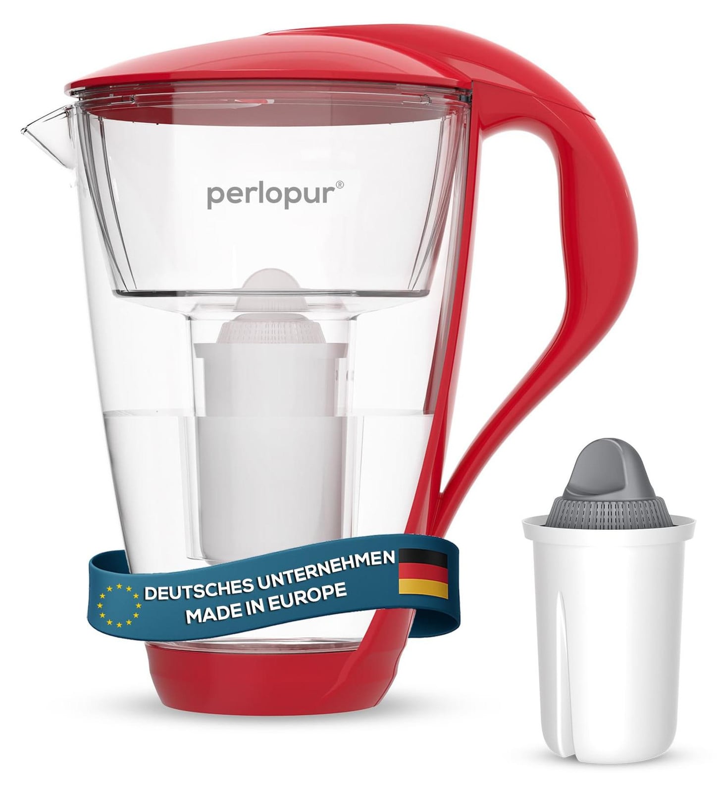 Dripio Glazen waterfilter rood met 1 Protect+ filterpatroon, 2 liter