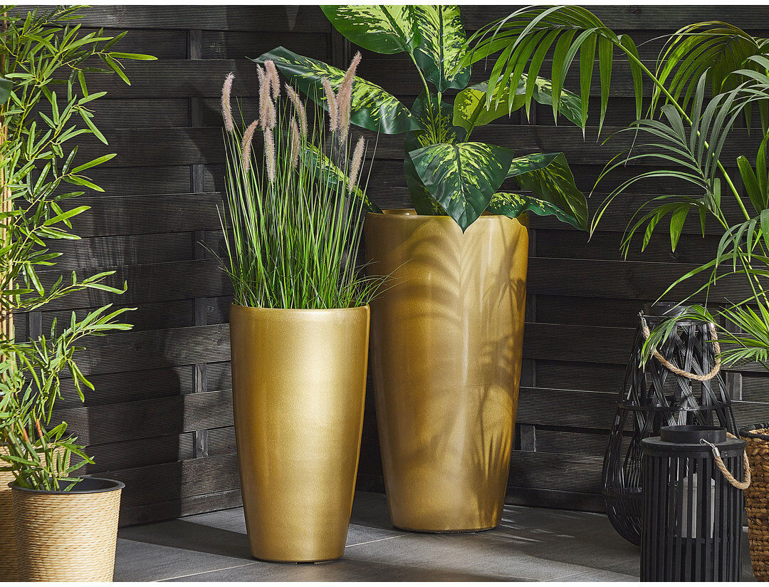 Canora Grey Alcalde Stone Indoor / Outdoor Pot Planter Gold 58cm H X 32cm D