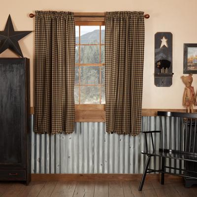 VHC Brands Primitive Curtains VHC Burgundy Check Short Panel 63x36 - Short Panel 63x36