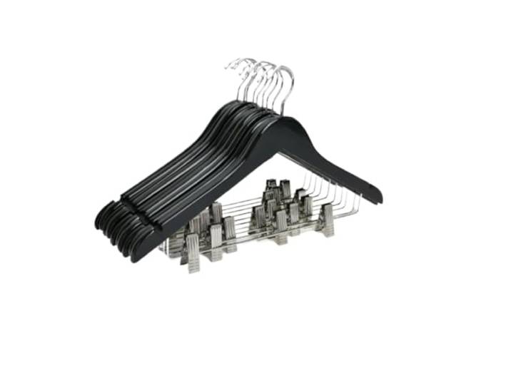 IWENZHKPA Kleiderbügel Kleiderbügel Aus Holz Mit Verstellbaren Metallklammern Und Um 360° Drehbaren Haken Bügel(Black)