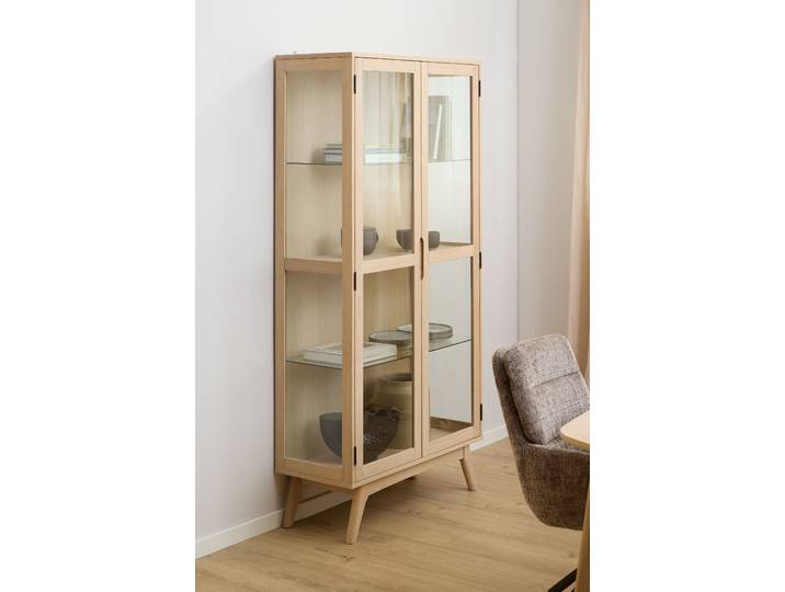 Furnierter Vitrinenschrank Meja 94 x 192 x 60cm Braun/Beige