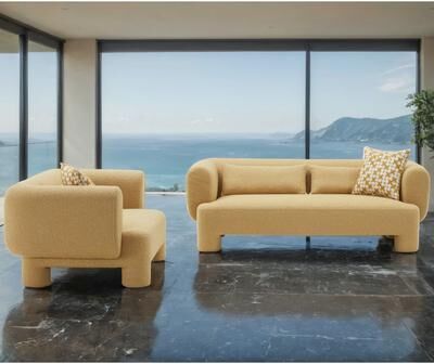 Furniture of America Nyxel Modern 2-Piece Yellow Fabric Sofa Set with Pillows