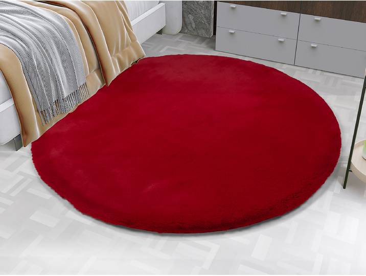 Tapis fausse fourrure Lavabile Soft rond Rouge/Rouge Ø 120cm Fourrure synthétique