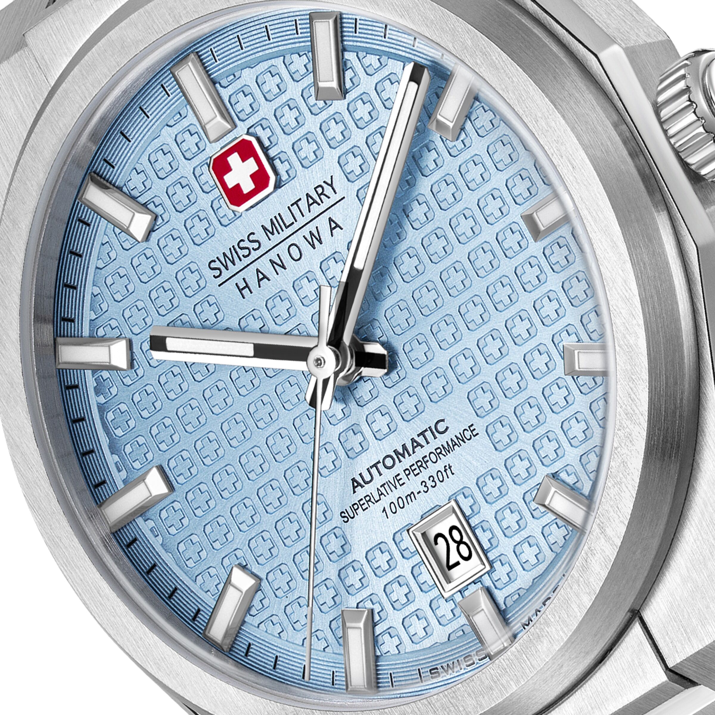 Automatikuhr "Avalanche", blau (silberfarben, hellblau), SWISS MILITARY HANOWA, Armbanduhren, Herren, Automatikuhr, Armbanduhr, Herrenuhr, Swiss Made, Mechanische Uhr, Edelstahlarmband