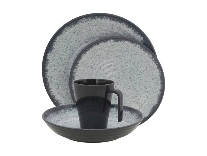 Geschirr-Set EUROTRAIL Rock Melamine 16 Stück , grau (anthrazit), 16 tlg., Melamin, Geschirr-Sets, Geschirr-Set