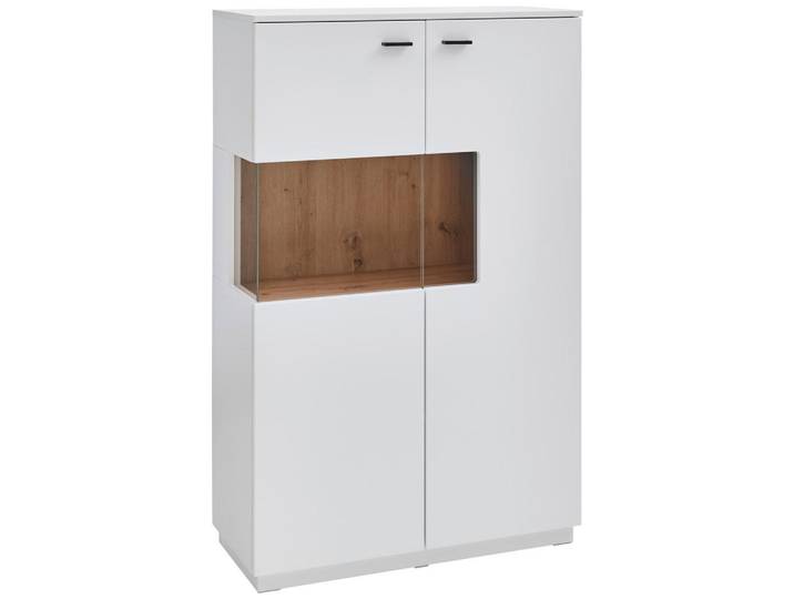 Stylife Highboard, Weiß, Eiche Artisan, Kunststoff, 3 Fächer, 90x141x37 cm, Beimöbel erhältlich, stehend, Wohnzimmer, Kommoden & Sideboards, Highboards