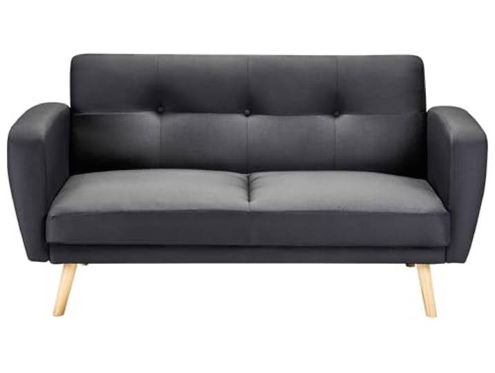 Beliani 2-Sitzer Sofa Stoffbezug schwarz mit Schlaffunktion Holzbeine Schlafsofa Florli