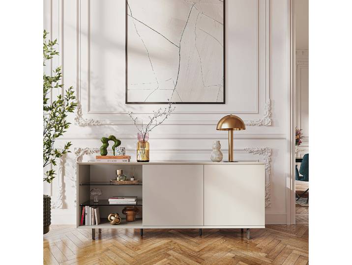 HABITAT - Buffet bas 2 portes et pieds en métal - Crème - Agnes