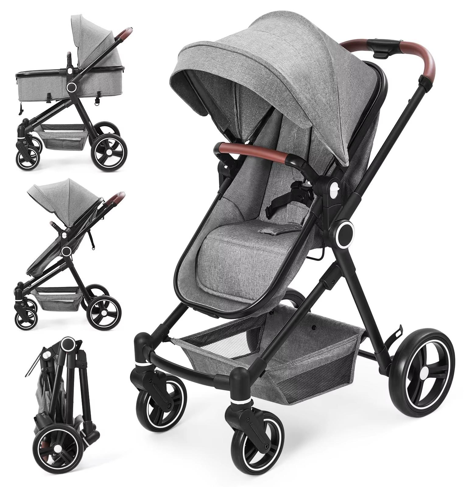 2-in-1-Babykinderwagen - Für 0-1 Jahre - Maximale Belastung 20 kg - Faltbar - Leinen - Grau