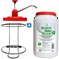 Handwaschpaste Reinfix Natur sensitive Olivenkernmehl Set 3 L Weithalsflasche, Wandhalter und Dosierpumpe