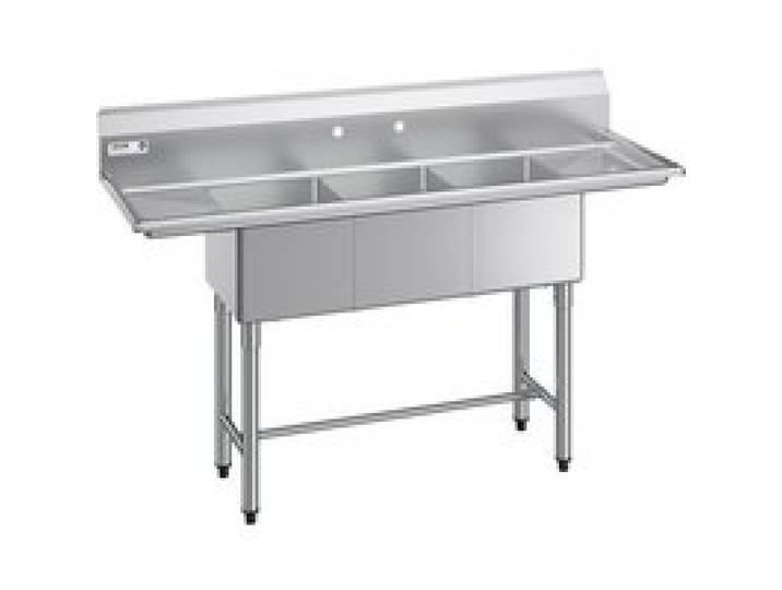 VEVOR Spülbecken mit 3 Becken & 2 Abtropfflächen & Spritzschutz, Küchenspüle (1678 x 558 x 1097 mm), Küchenspüle für Restaurants Imbisswagen Privaten Gebrauch, Edelstahlspüle