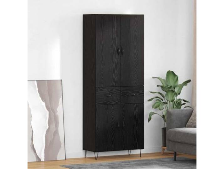 Elegantes Highboard mit Wandhalterung 2 Stück, Highboard aus Holzwerkstoff mit Metallfüßen, Stilvolles fürs Wohnzimmer mit viel Stauraum in Schwarz Eichen-Optik