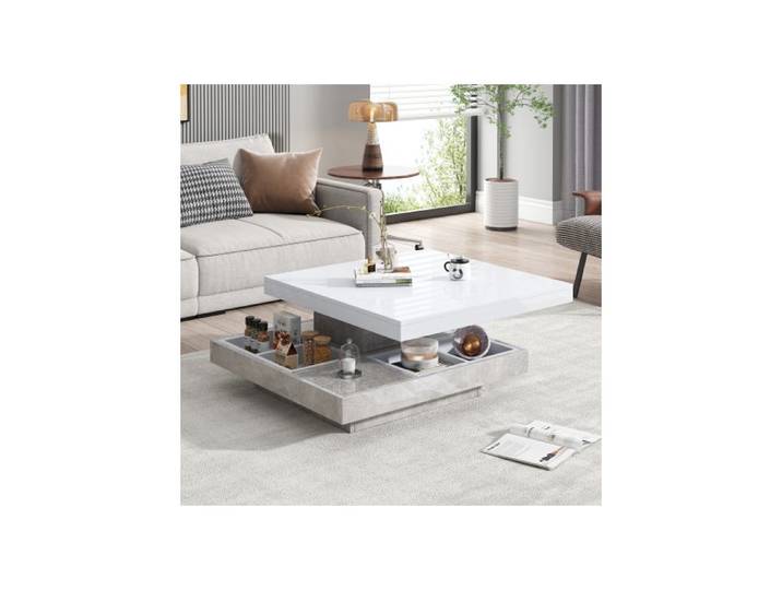 Table basse - MUVOE - Double plateau pivotant - Blanc - Marbré - 70x70cm