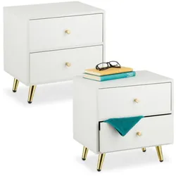 Relaxdays Nachttisch goldene Beine Weiß,Gold