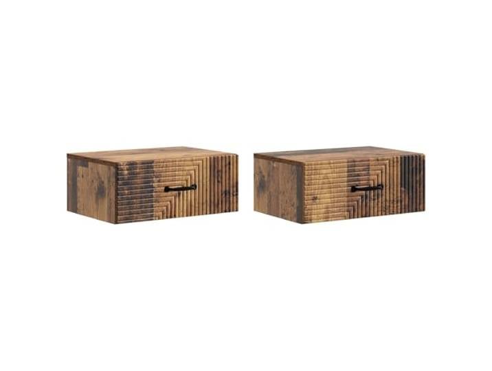 KUPTYERFG Wandnachttisch 2er Set Holzwerkstoff Altholz 49x34,5x20 cm Platzsparende Hängekonsole fürs Schlafzimmer mit 2 leisen Schubladen und Regalfächern für geordnete Aufbewahrung.