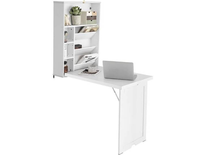 GOPLUS Bureau Mural Pliant Bureau d'ordinateur Convertible Bureau Suspendu Bibliothèques de Rangement Étagères Réglables