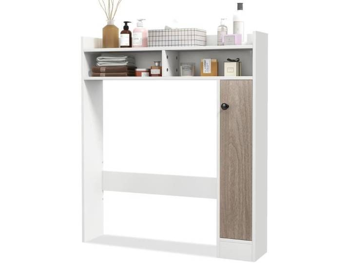 GIANTEX Meuble Dessus Toilettes WC- 2 Compartiments Ouverts- Placard à 3 Niveaux- 2 Étagères Réglable - Colonne Salle de Bain-