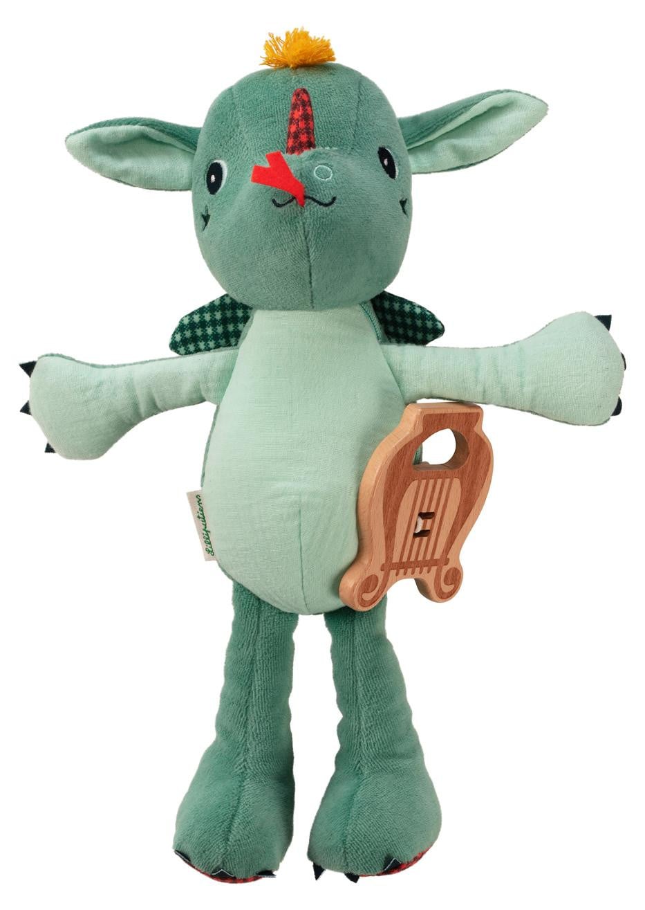 Lilliputiens Muziekkuscheltje eco Joe - Draak met houten rammelaar