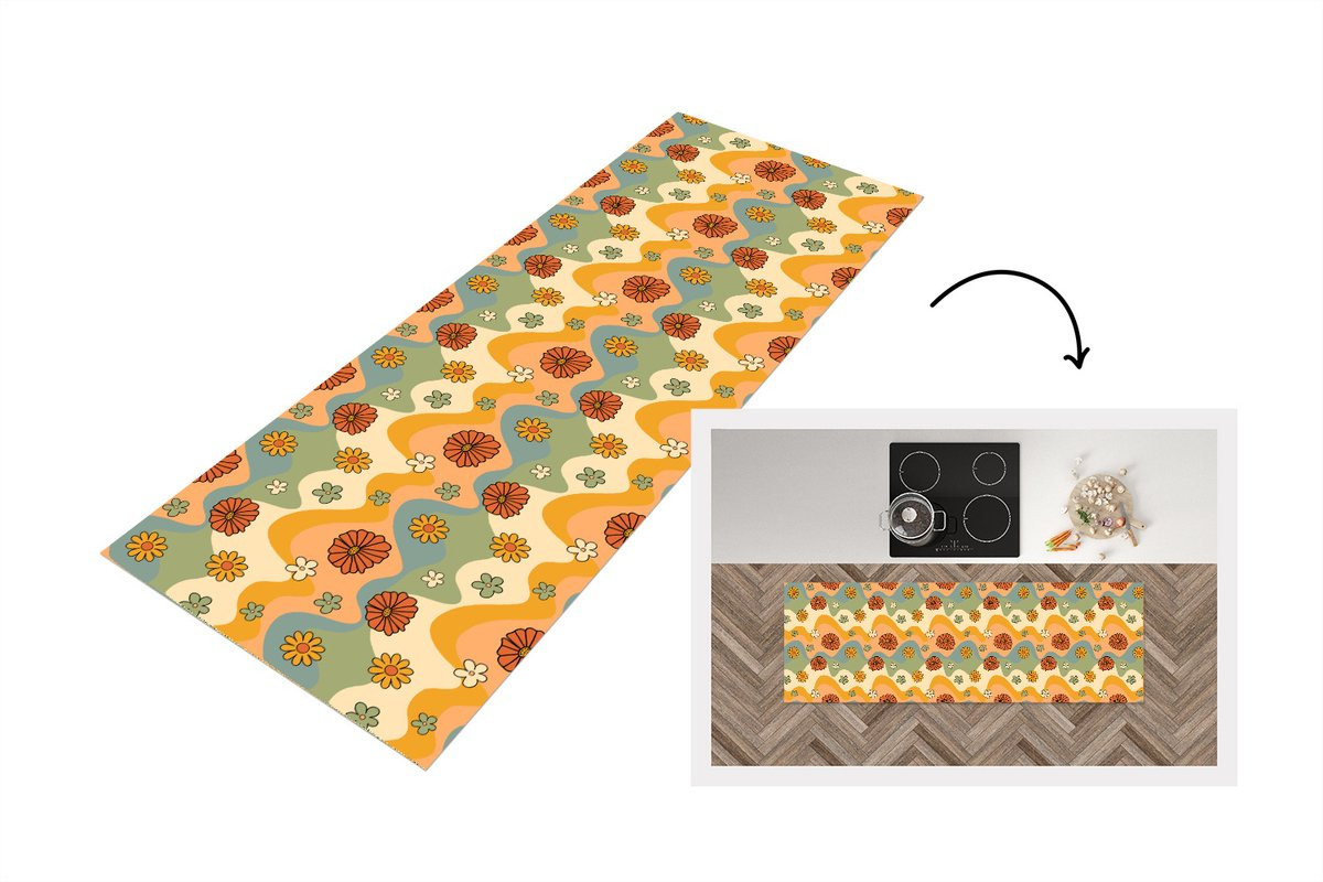 KitchenYeah Keukenloper Vinyl met Bloemenpatroon in Vintage Stijl
