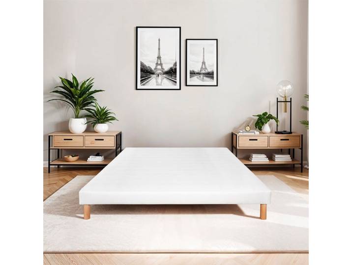 Sommier tapissier Tissu Capucine 80x200 cm - Blanc