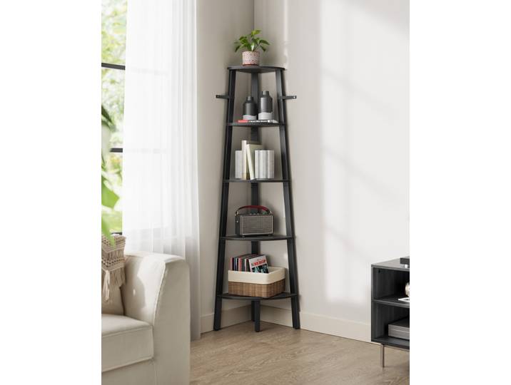Étagère d'angle bibliothèque 5 niveaux gris anthracite noir mat