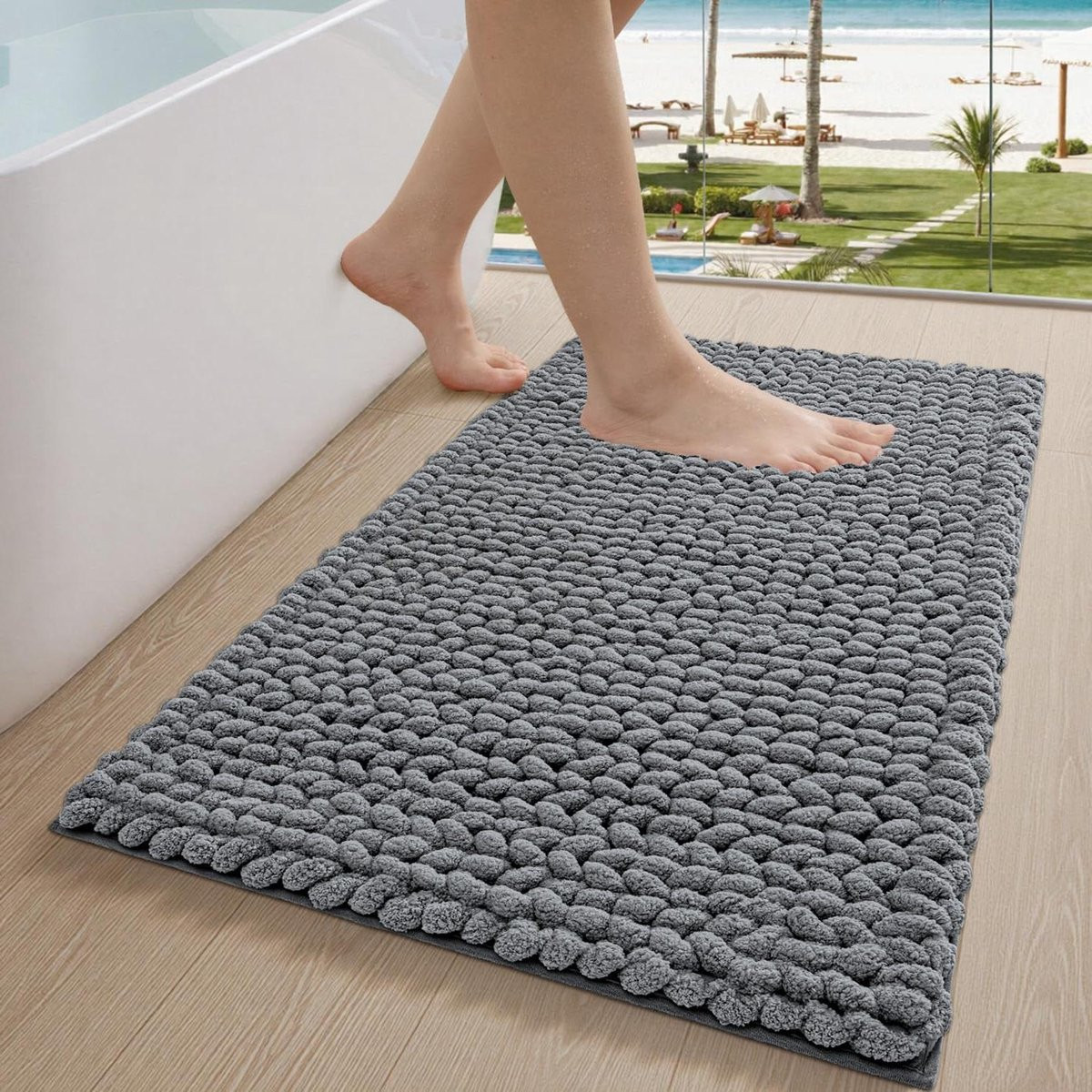 Chenille Badmat Grijs - Extra Zachte Badkamer Tapijt - 60 x 90 cm