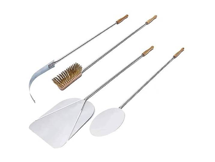 GIEMME 4-teiliges Pizzaschaufel-Set Ø 33 cm – Edelstahl, ideal für Holzbackofen 100–110 cm, robust & hitzebeständig, Pizzaofen-Zubehör