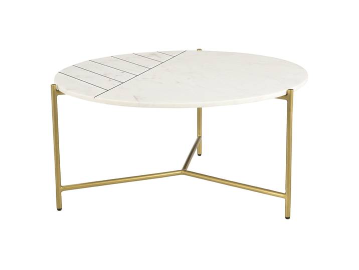 Table basse ronde design en marbre blanc et laiton D90 cm SILLON