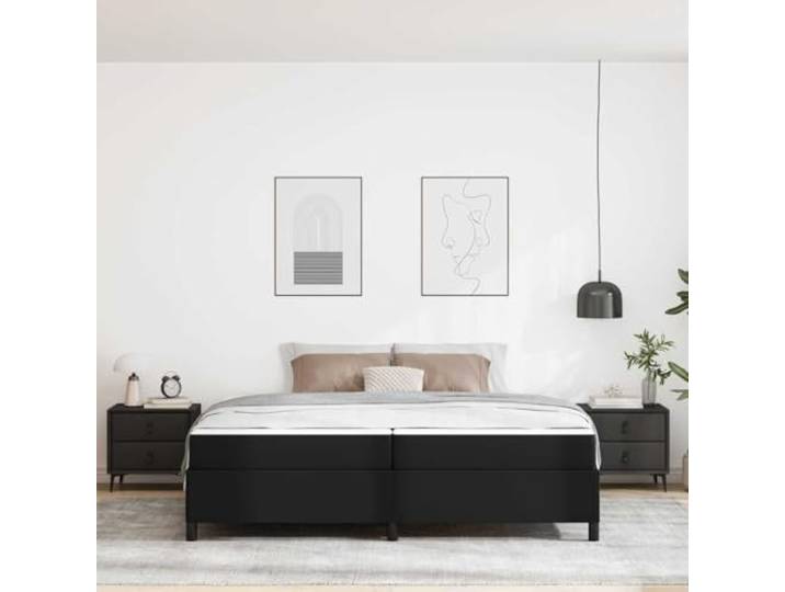 KTHLBRH Bettgestell schwarz 200 x 200 cm Stoff Technisches Holz, rechteckiges Design, stabiler Ständer, modernes Zimmer