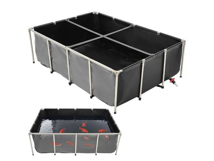 VEVOR Bassin à Poissons Hors Sol\, Capacité 1781\,3 L\, Étang à Poissons en Toile PVC\, avec Panneau Transparent\, Cadre en Acier Inoxydable et Vanne de Vidange\, pour Poissons Rouges\, Carpes\, Koïs\, Noir
