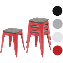 4er-Set Hocker HWC-A73 inkl. Holz-Sitzfläche, Metallhocker Sitzhocker, Metall Industriedesign stapelbar ~ rot
