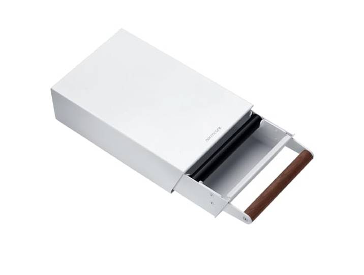 Normcore Espresso Klopfbox Schublade, Kaffeeklopfbox mit Walnussholzgriff, Espresso Mülltonne Trennung und abnehmbar, 304 Edelstahl, Größe:M, Mattweiß