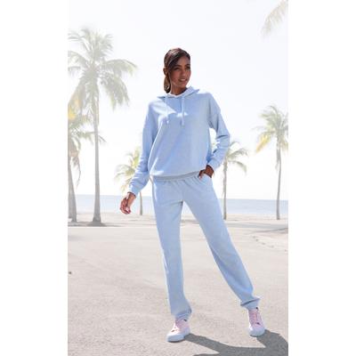 Sweatpants VIVANCE, Damen, Gr. 44/46, N-Gr, blau (hellblau meliert), Frottee, Obermaterial: 63% Polyester, 37% Baumwolle, meliert, Basic, Hosen, Kleine Stickerei