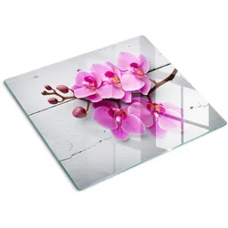 GLASPLATTE 60x52 cm Orchidee auf Holz