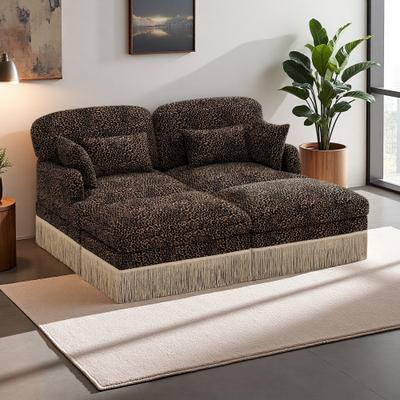 Chenille Leopard Print Modular Sectional Sofa with Delicate Tassel Edge, Ergonomic Design, and Easy Assembly