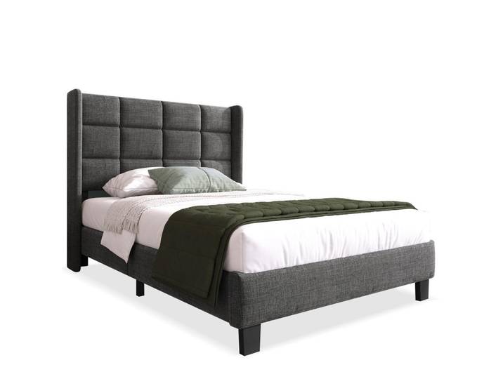 Modfu Polsterbett aus Leinen 90x200 cm in Grau mit Lattenrost, 90x200 cm, Schlafzimmer, Betten, Polsterbetten