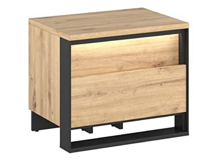 Mirjan24 Nachttisch Quant QS-03, Griffloses Öffnungssystem, Nachtkonsole mit gedämpftem Schließsystem, Nachtschrank, Nachtkommode, Schlafzimmerkommode (Eiche Artisan/Eiche Artisan + Schwarz)