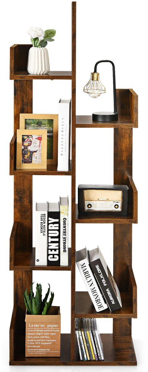 Costway Boekenkast in boomvorm met 8 vakken, vintage bruin, B/D/H: 50 x 25 x 145 cm