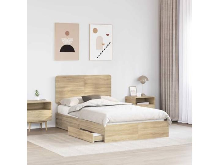 KTHLBRH Boxspringbett Eiche Sonoma 135 x 190 cm Mehrschichtiges Holz, mit Schubladen, einfache Montage, modernes Design