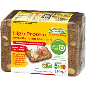 Mestemacher Brot High Protein Eiweißbrot mit Mandeln, vegan & laktosefrei, geschnitten, 250 g