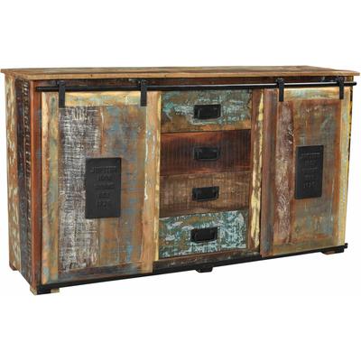 Sideboard SIT "Clifden Vintage Altholz mit 2 Schiebetüren & 4 Schubladen", bunt, B:150cm H:81cm T:38cm, Massivholz, Recyceltes Altholz, Sideboards, Sideboard, Jedes Sideboard ein Unikat durch individuelle Farbgebung