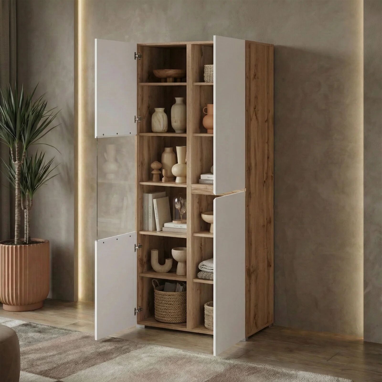 garneroarredamenti Vetrina 80x184h cm 4 ante bianco rovere Lolla