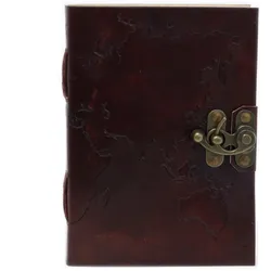 Leather World Map & Stitching Notebook (18x13 cm)