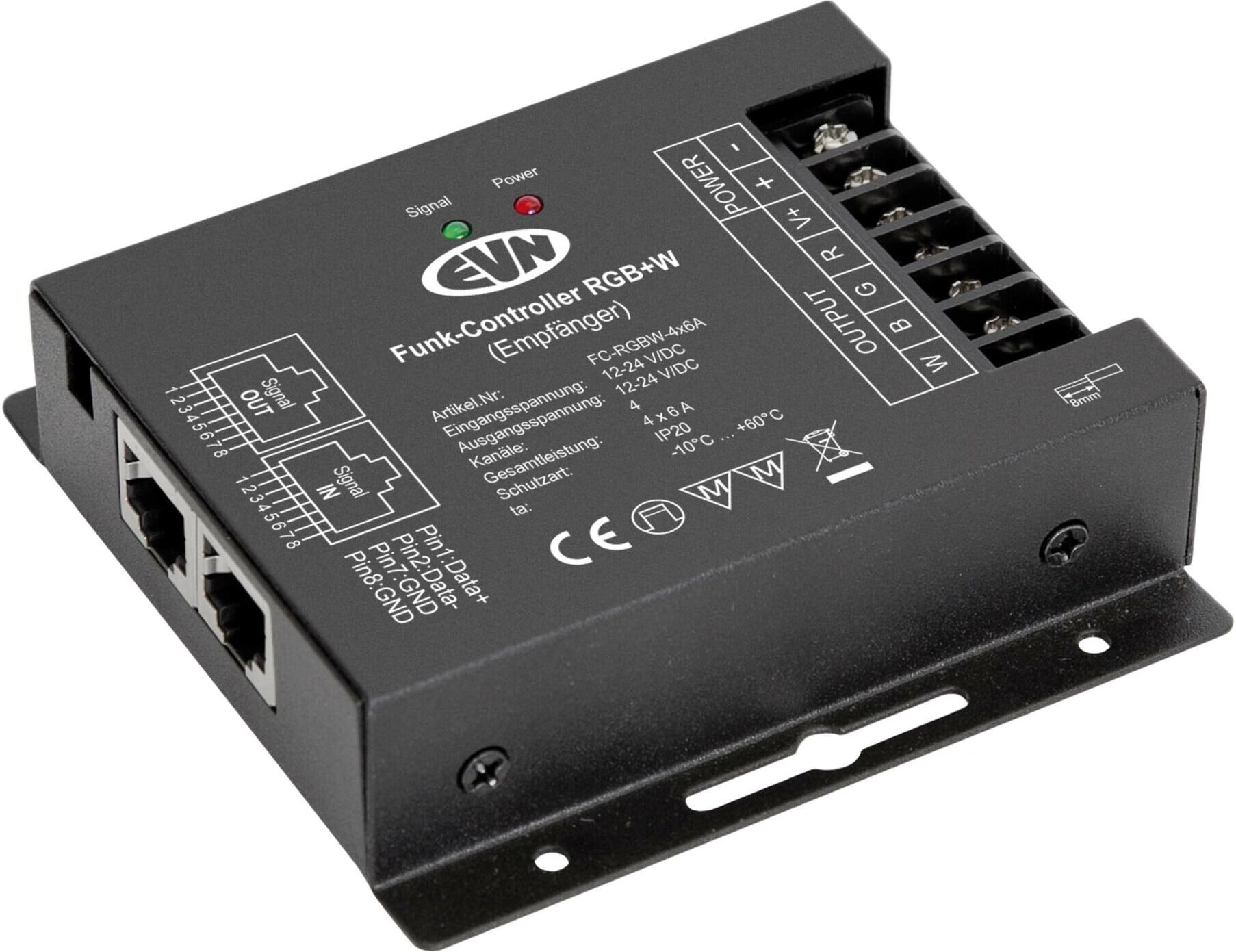 EVN Lichttechnik Funk-Empfänger-Controller 12-24V/DC-4x6A IP20 FCRGBW4X6A)