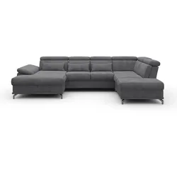 Wohnlandschaft SIT & MORE "Cabrio U-Form, B: 359 cm, mit Sitztiefen-, Arm- & Kopfteilverstellung", grau, B:359cm H:87cm T:230cm, 100% Polyester, Sofas, Wohnlandschaft, 3 Nierenkissen, Federkern, optional Bettfunktion und Stauraum