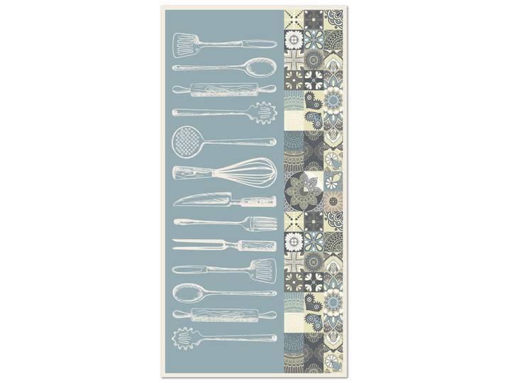 Tapis vinyle cuisine utensile cuisine bleu 120x170cm