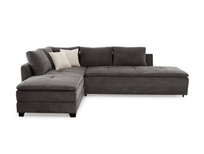 Ecksofa-Dauerschläfer Doppelbett Federkern Bettkasten Couch Cord Dunkelgrau / 15163