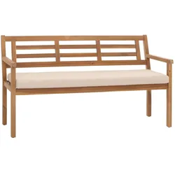 PROREGAL Gartenbank | HxBxT 82x145x59cm | Sitzbank Parkbank Holzbank | Massiv-Holz Akazie MVG-zertifiziert | Kissen Creme-Beige