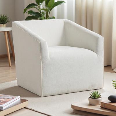 ZWYO HOSIMU Chenille Barrel Swivel Accent Chair with Metal Base, Plush Cushion & Armrests for Living Room