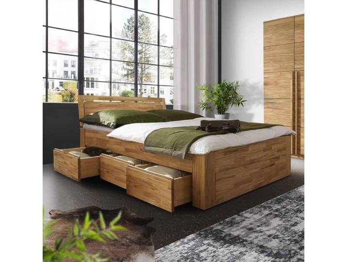 Doppelbett Andalucia Komfort Kernbuche Massivholz mit Schubkasten 180x200cm höhenverstellbar